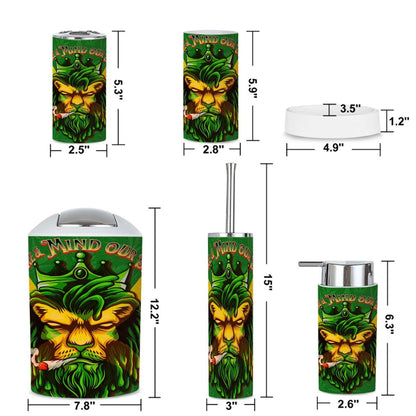 Jamaican We Mind Our Business Bathroom Accessories Set 5 Pieces - Durable Plastic Waterproof And Stain Resistant - Cannabis Creations