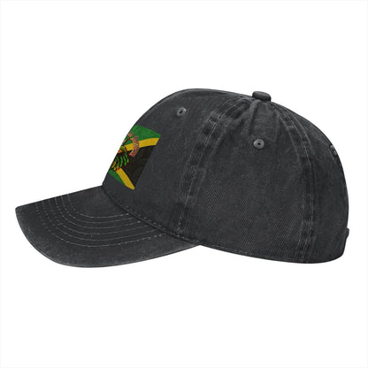 Men Jamaican I Mind My Business Unisex Washed Denim Baseball Cap - Breathable Comfort With Sweatband And Buckle - Cannabis Creations