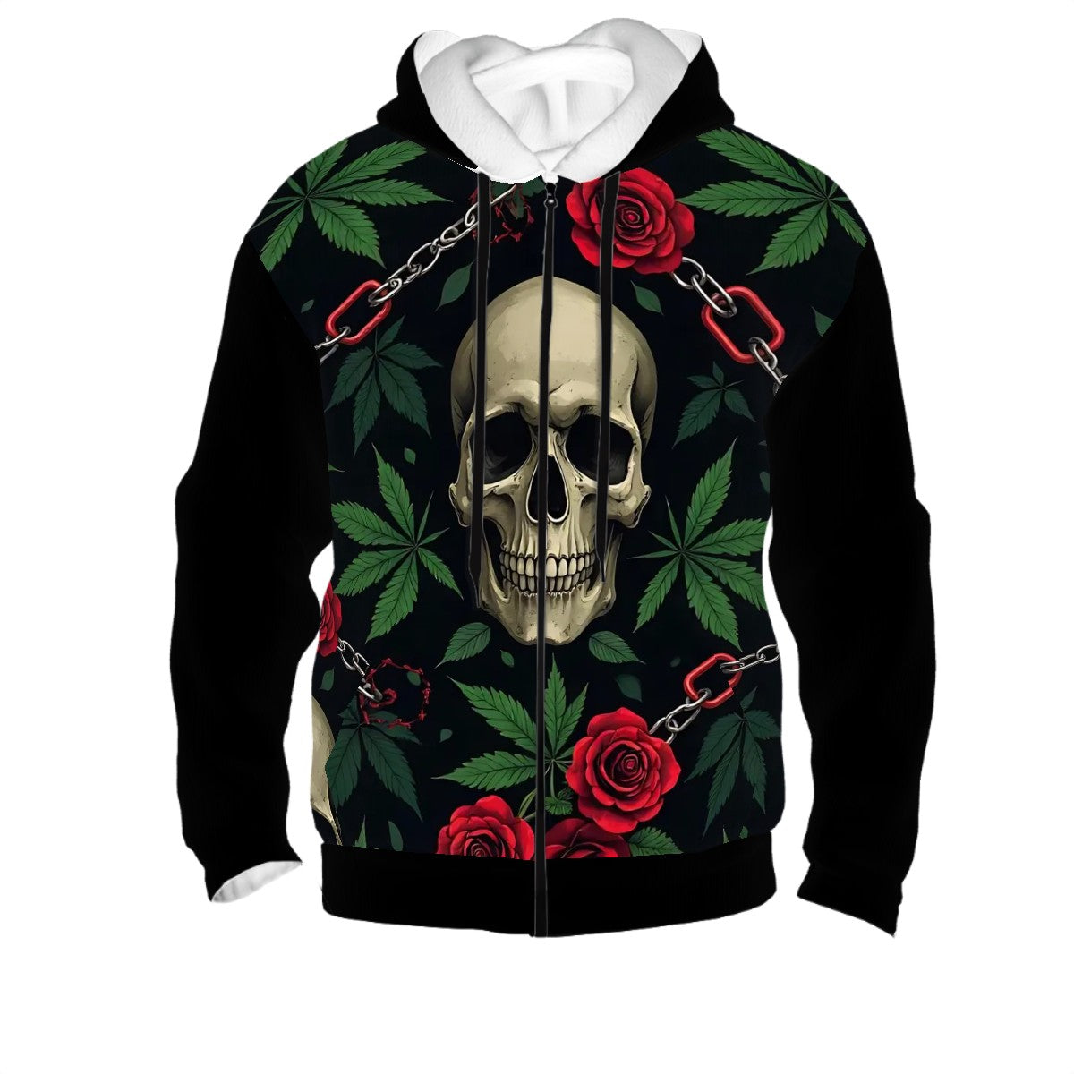 Men's Zip Up Hoodie Black Skull