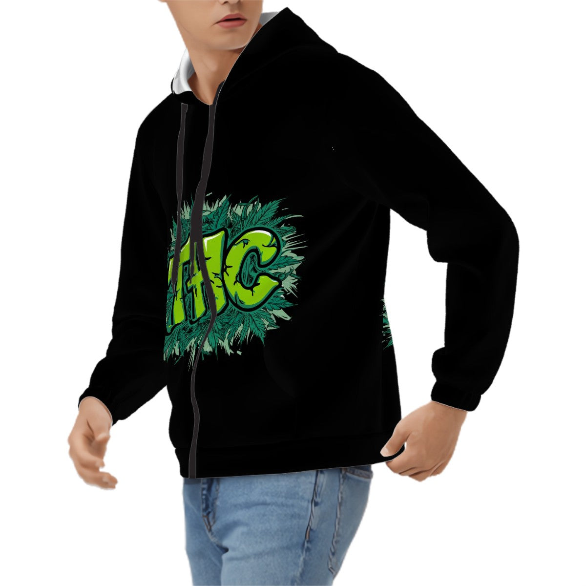 Men's Zip Up Hoodie THC Black