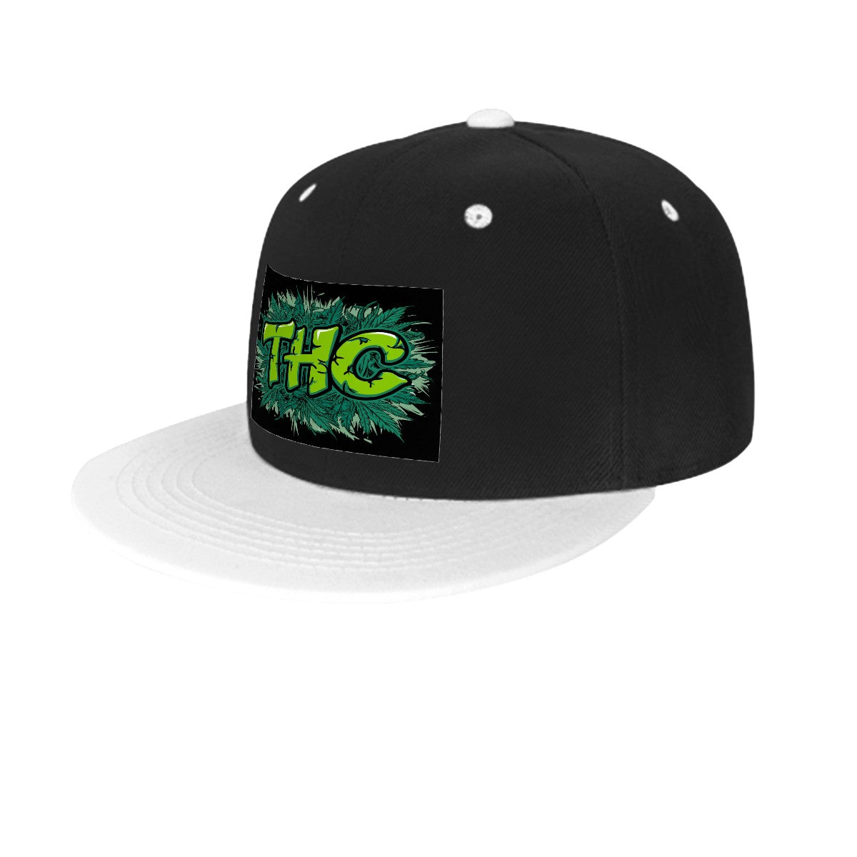 THC Black Flat Bill Hats Hip Hop Style Front Pattern