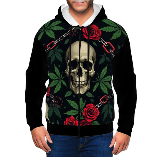 Men's Zip Up Hoodie Black Skull