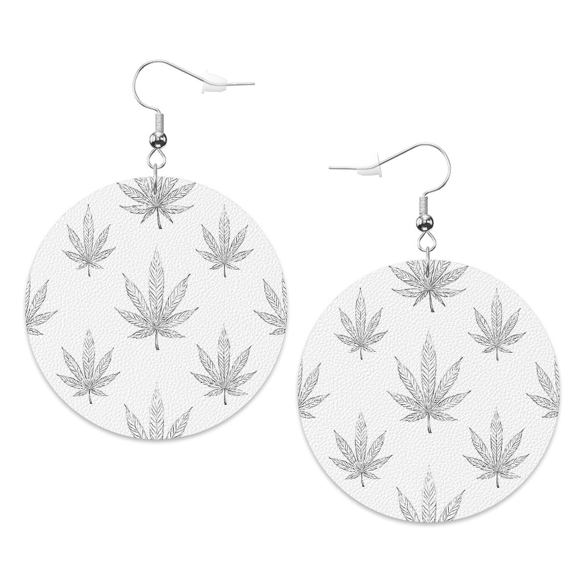 Leather Round Earrings White and Gray