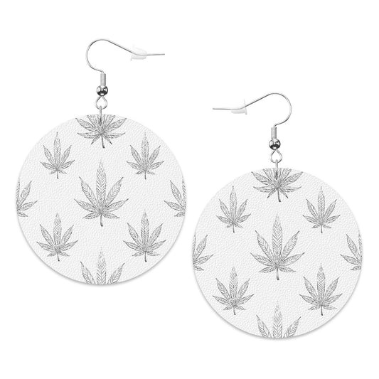 Leather Round Earrings White and Gray