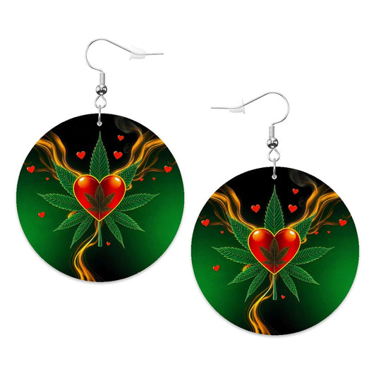 Leather Round Earrings Cannabis
