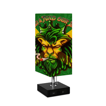 AzureLoom Jamaican Square Table Lamp With USB Ports And Remote Control Soft Linen Shade For Cozy Ambience - Cannabis Creations