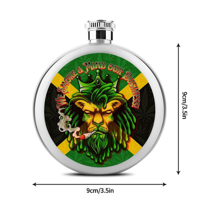 Caribbean Craft Jamaican Round Flask 5oz Mirror Smooth Food Grade Stainless Steel With Leak Proof Cap - Cannabis Creations