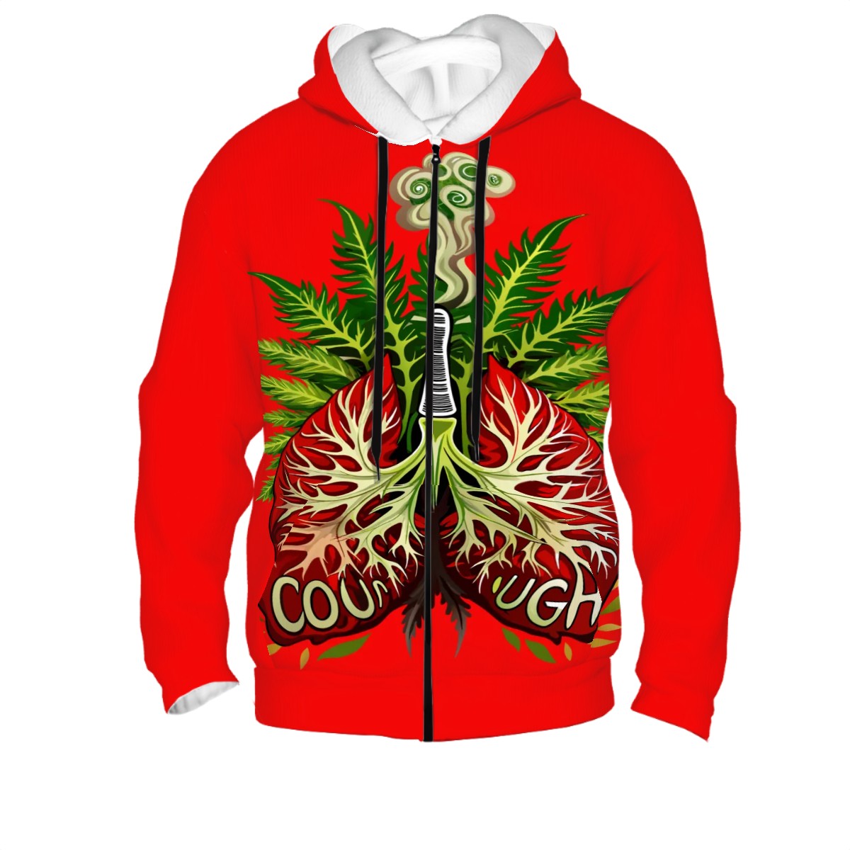 Men's Zip Up Hoodie Red Lung