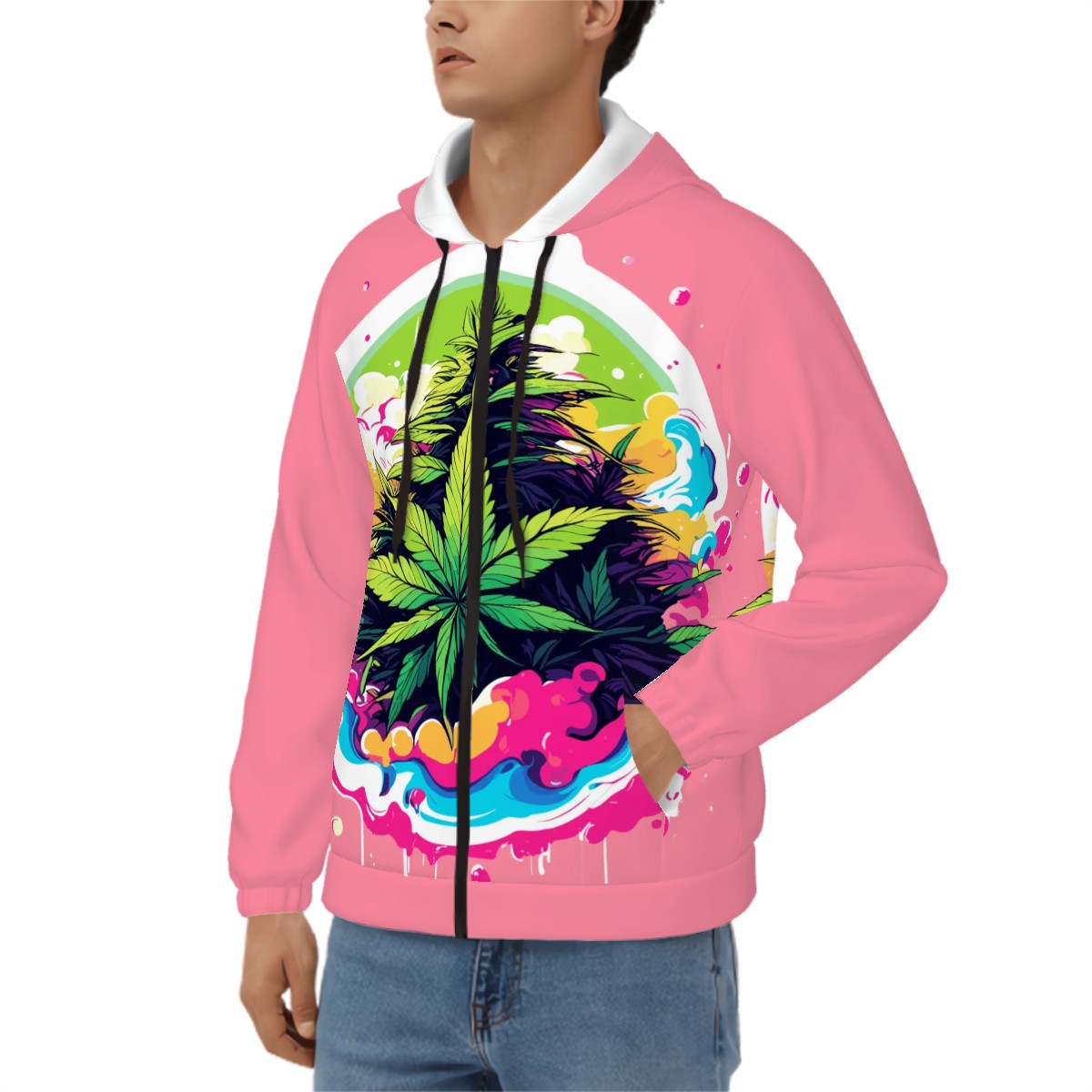 Men's Zip Up Hoodie Pink