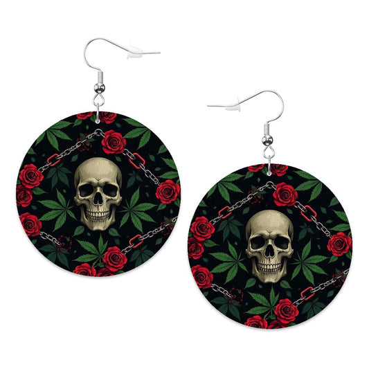 Leather Round Earrings 1 Skull