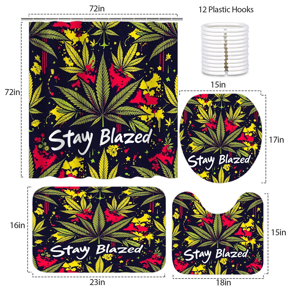 Stay Blazed Bathroom Rugs Set with Shower Curtain 4 pcs