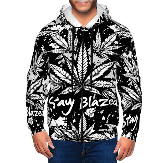 Men's Zip Up Hoodie Stay Blaze Black and White