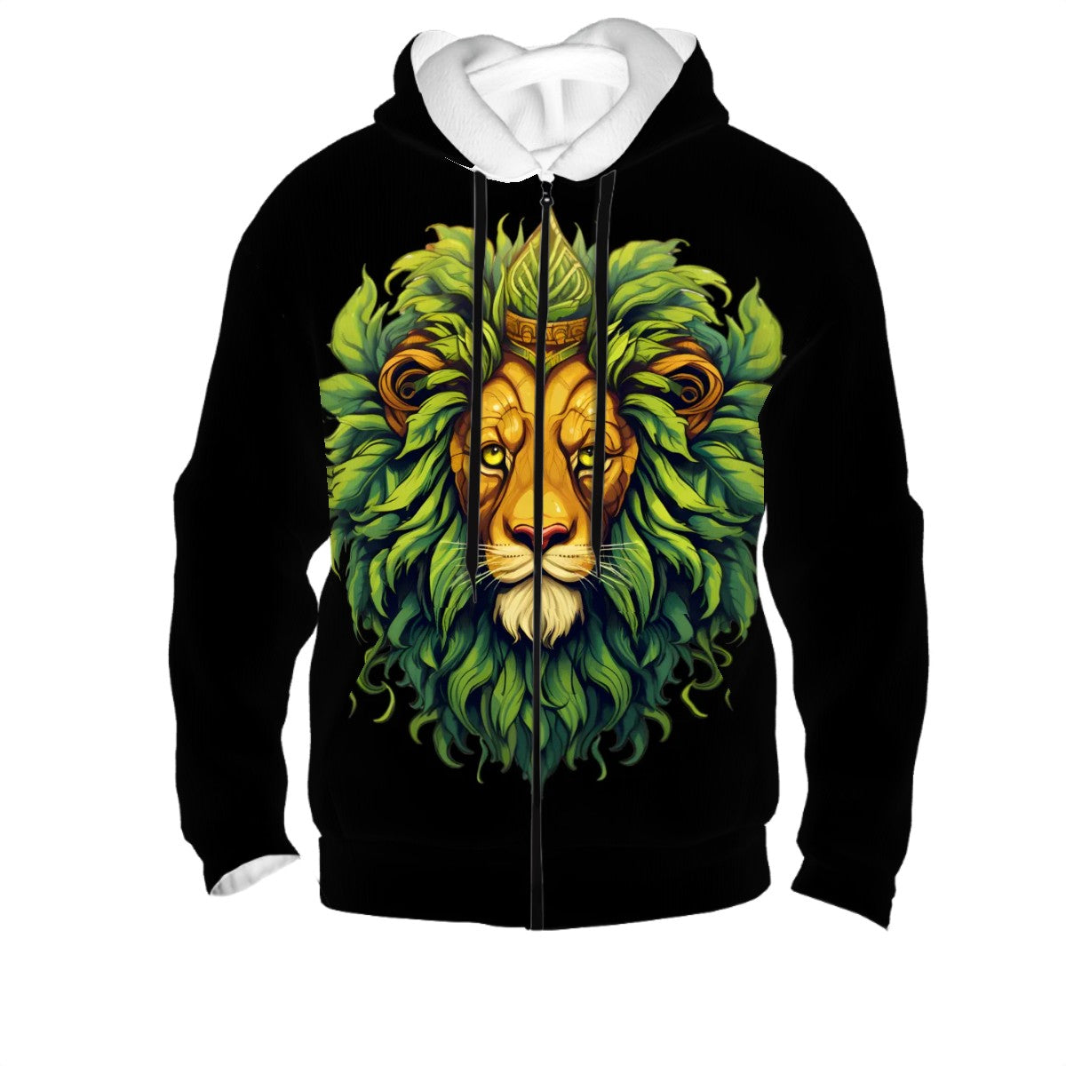 Men's Zip Up Hoodie Black Lion
