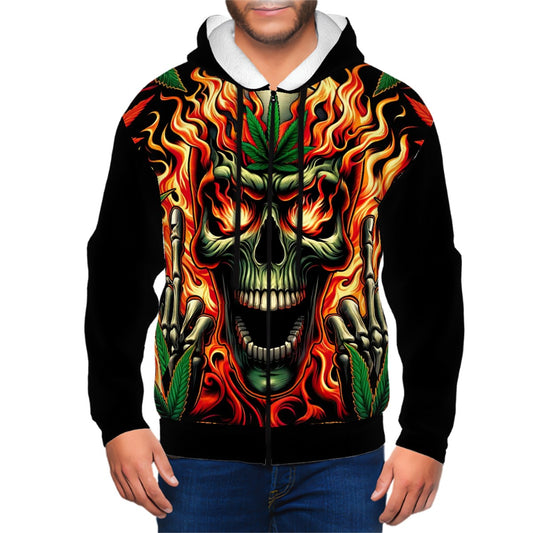 Men's Zip Up Hoodie Skull Canabis