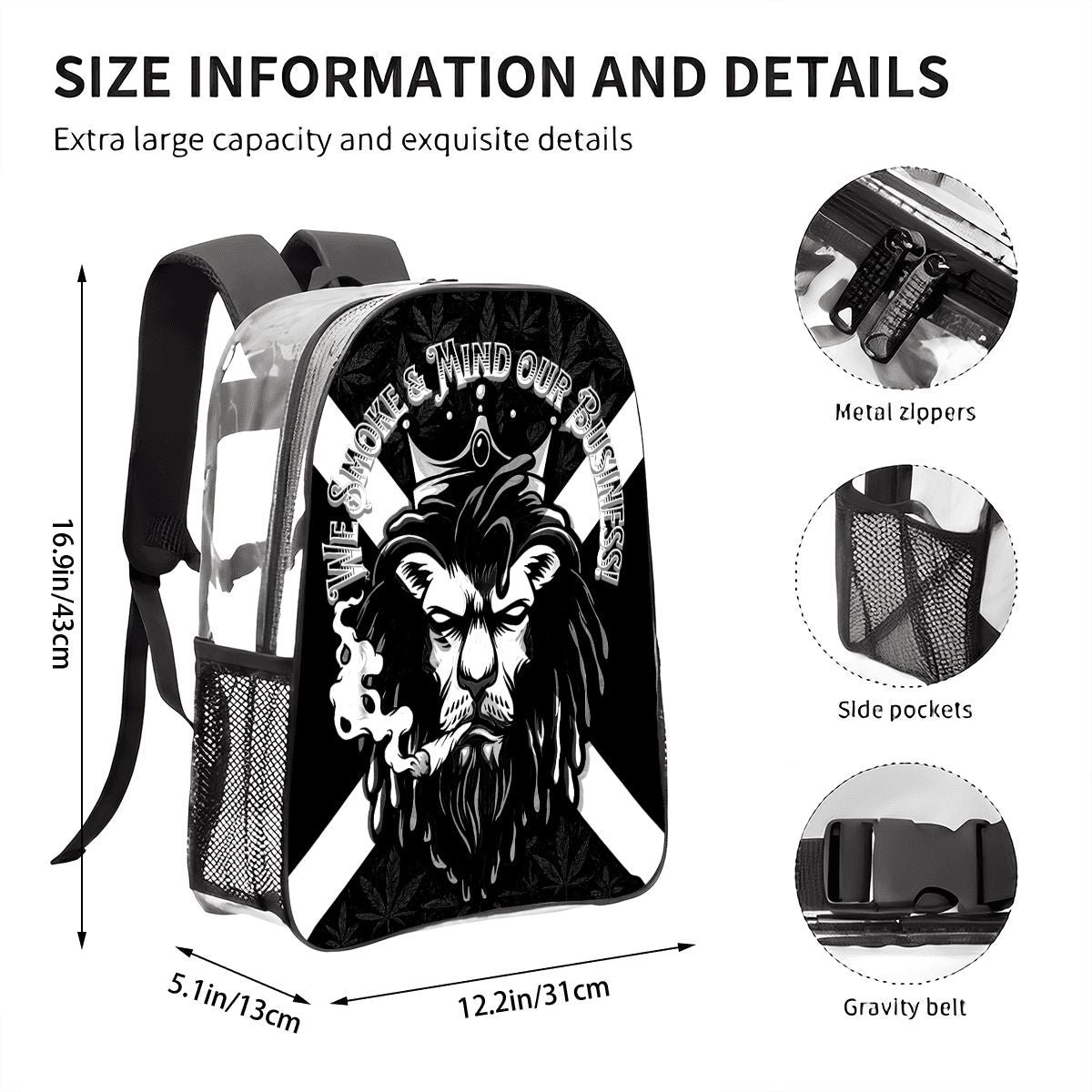 Black and White Jamaican We Mind Our Business Clear Transparent Backpack