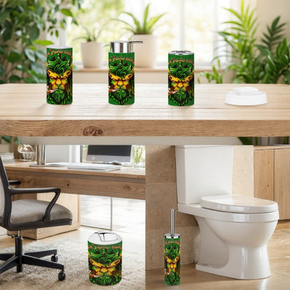 Jamaican We Mind Our Business Bathroom Accessories Set 5 Pieces - Durable Plastic Waterproof And Stain Resistant - Cannabis Creations