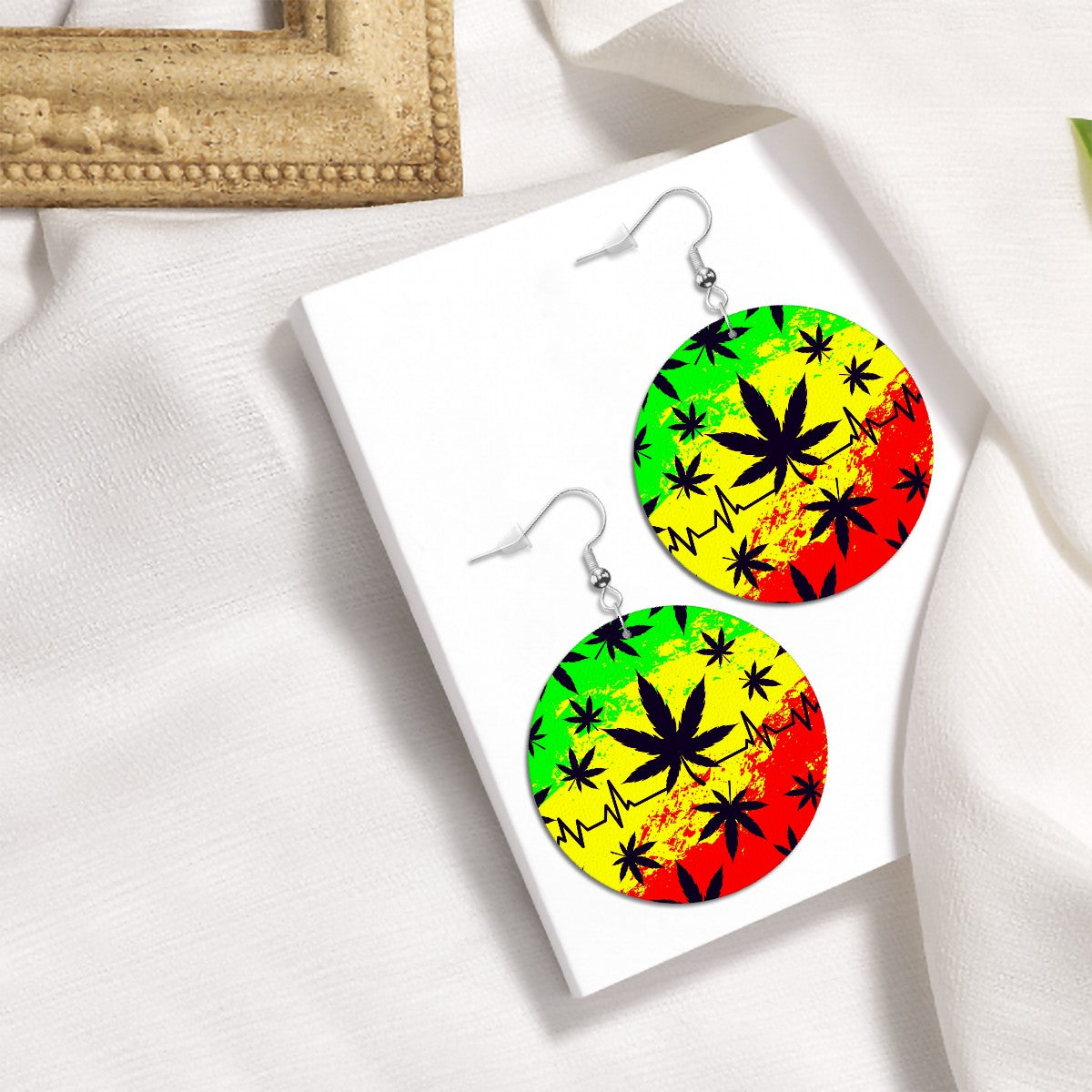 Red, Yellow, Green Leather Round Earrings