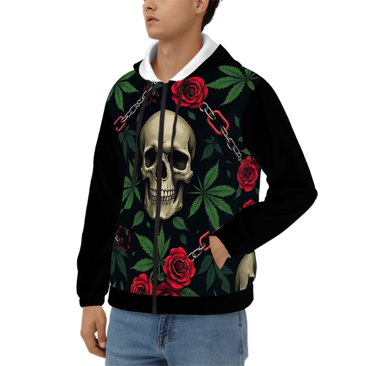 Men's Zip Up Hoodie Black Skull