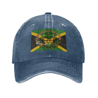 Men Jamaican I Mind My Business Unisex Washed Denim Baseball Cap - Breathable Comfort With Sweatband And Buckle - Cannabis Creations