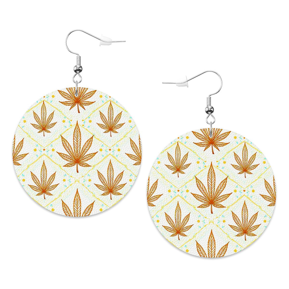 Leather Round Earrings White and Gold