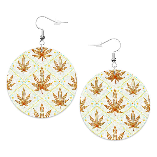 Leather Round Earrings White and Gold