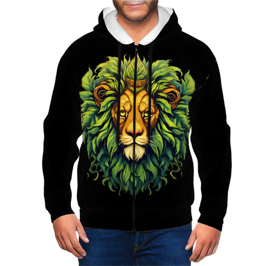 Men's Zip Up Hoodie Black Lion