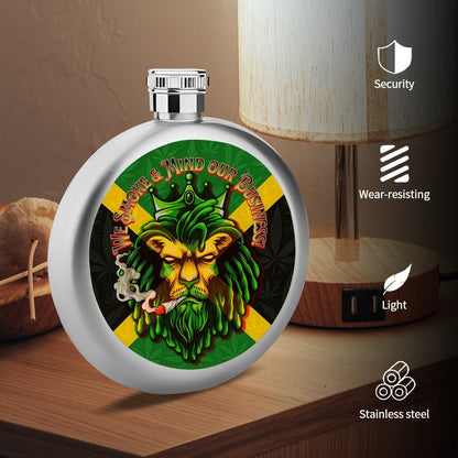 Caribbean Craft Jamaican Round Flask 5oz Mirror Smooth Food Grade Stainless Steel With Leak Proof Cap - Cannabis Creations