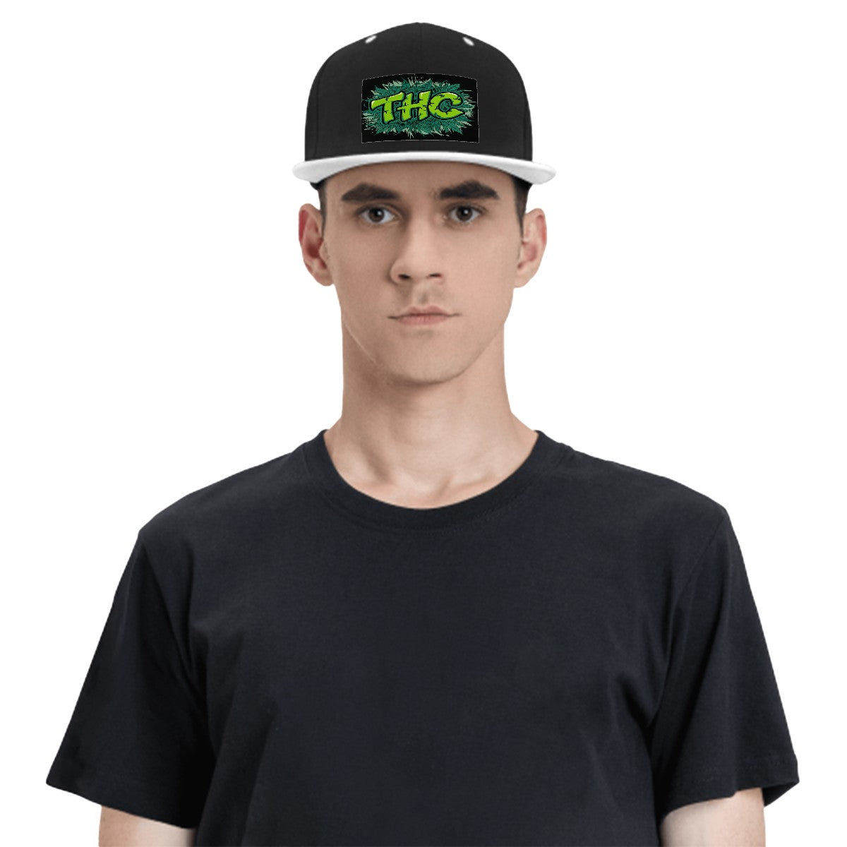 THC Black Flat Bill Hats Hip Hop Style Front Pattern
