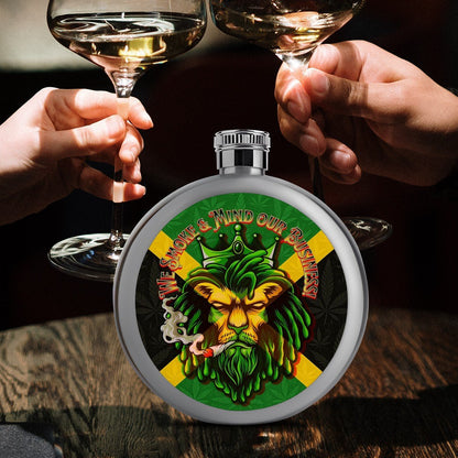 Caribbean Craft Jamaican Round Flask 5oz Mirror Smooth Food Grade Stainless Steel With Leak Proof Cap - Cannabis Creations