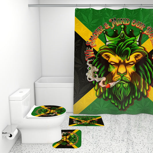 Jamaican We Mind Our Business Bathroom Rugs Set with Shower Curtain 4 pcs