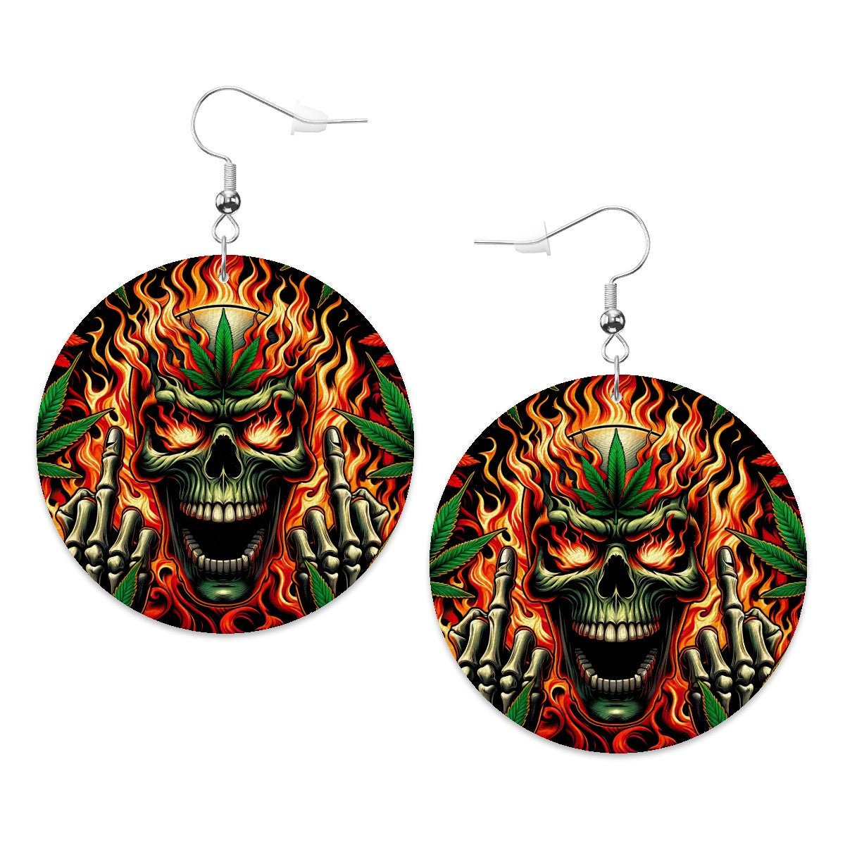 Leather Round Earrings Skull Cannabis's