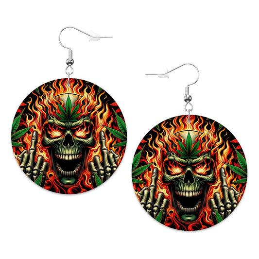Leather Round Earrings Skull Cannabis's
