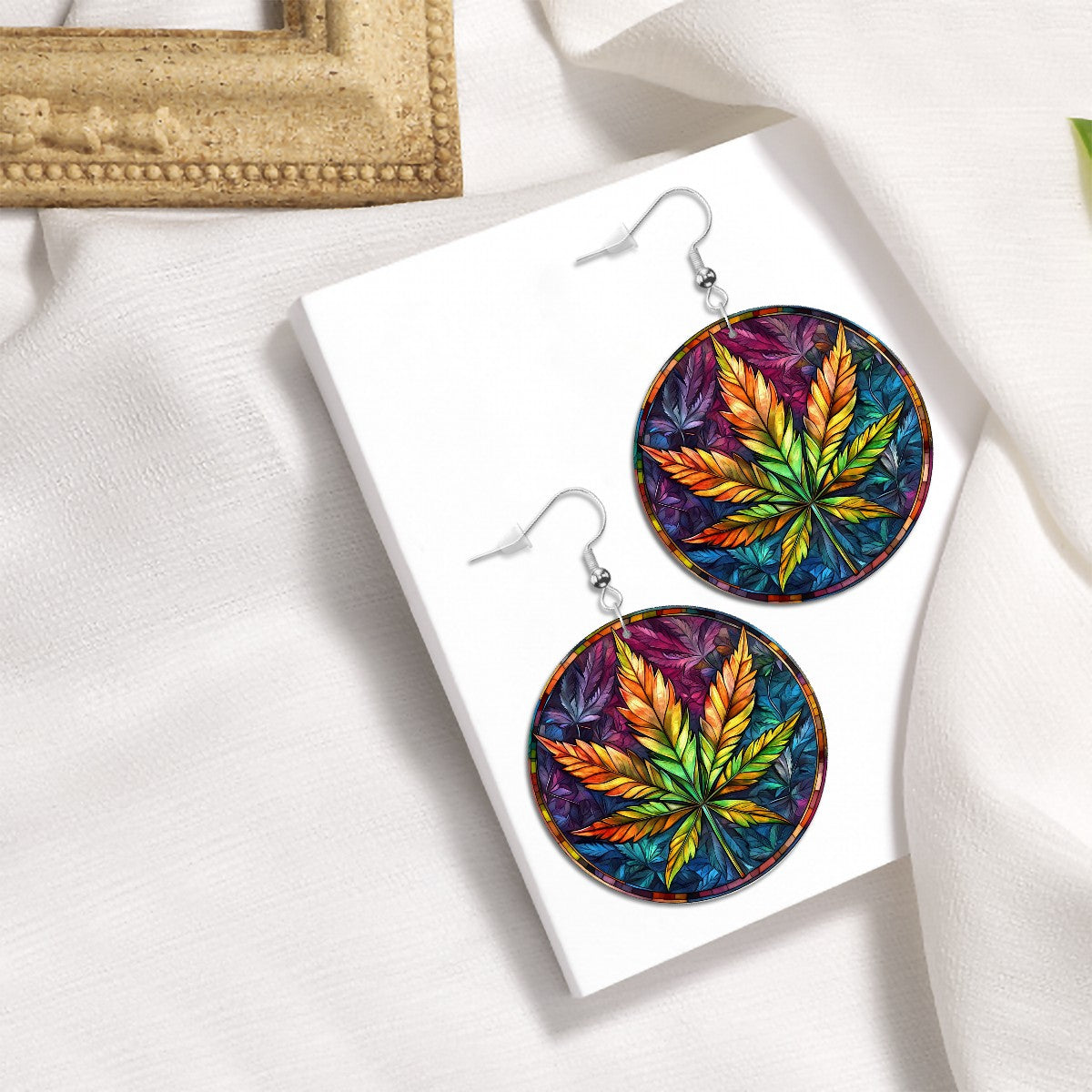 Cannabis Leaf Leather Round Earrings