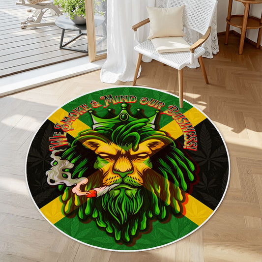 Jamaican We mind our business Soft Round Area Rug with White Border