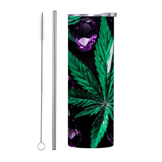 Purple blue and green weed tumbler