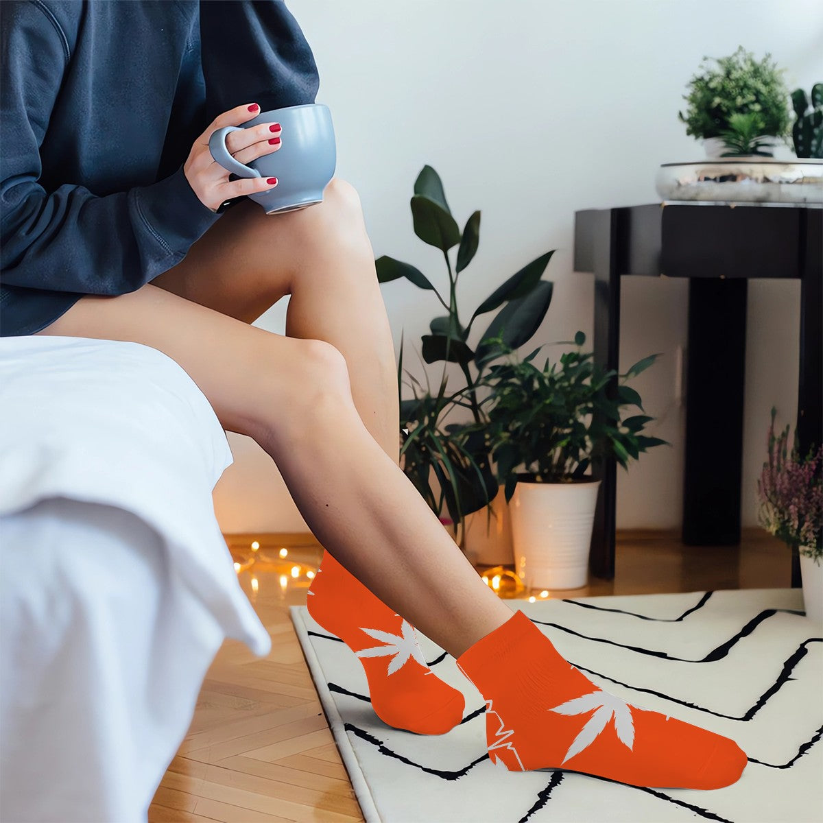 Ankle Socks Orange and White My Heart Beats