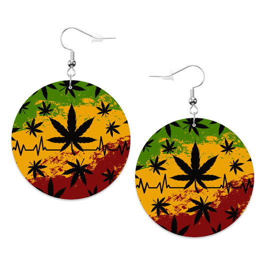 Leather Round Earrings  marijuana