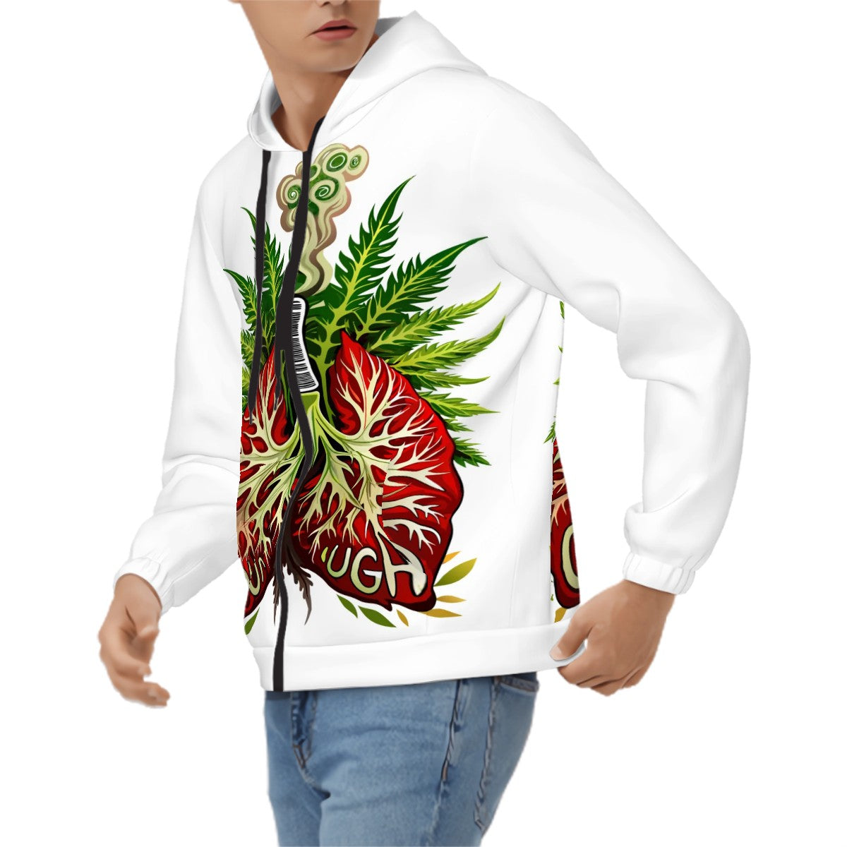 Men's Zip Up Hoodie White Lung