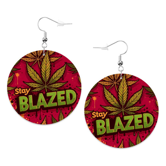 Red Blazed Leather Round Earrings