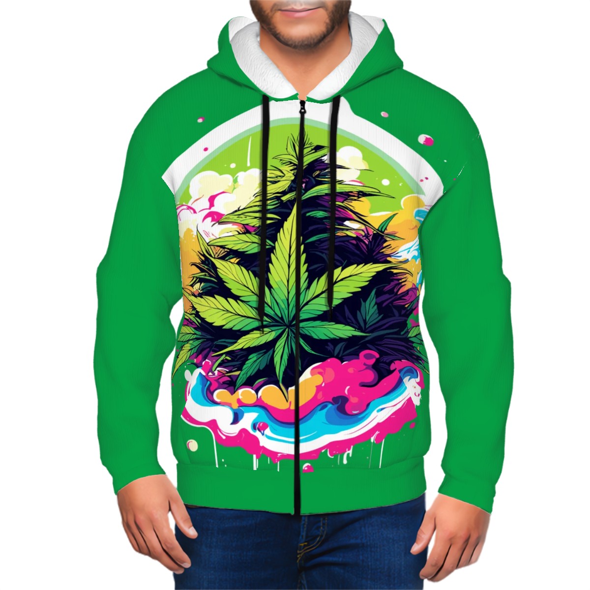 Men's Zip Up Hoodie Green