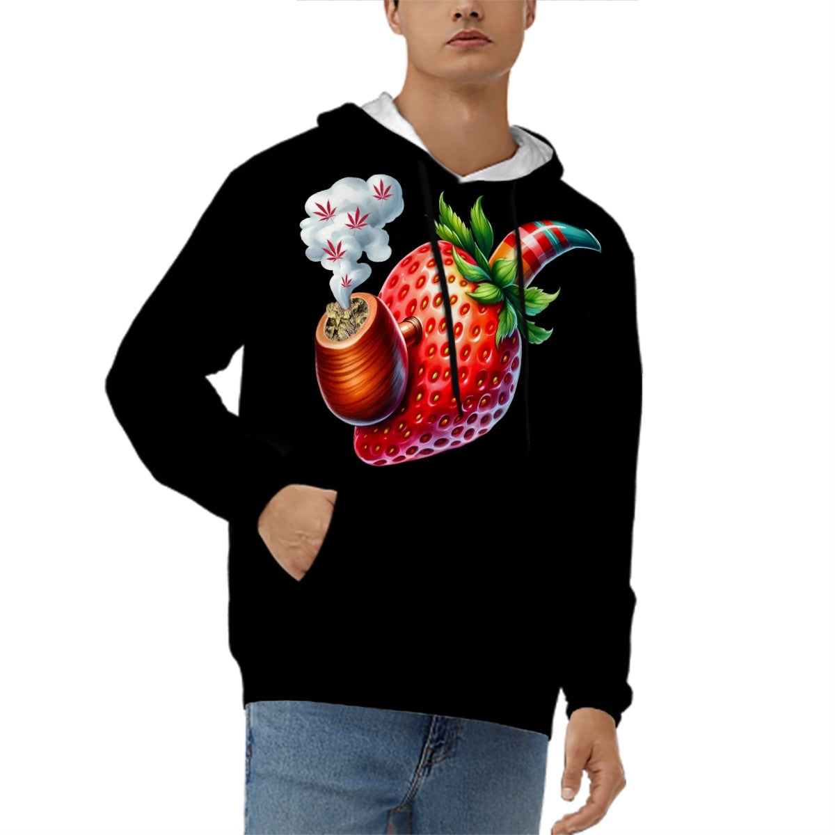 Mens Hoodie with Pockets Black Strawberry