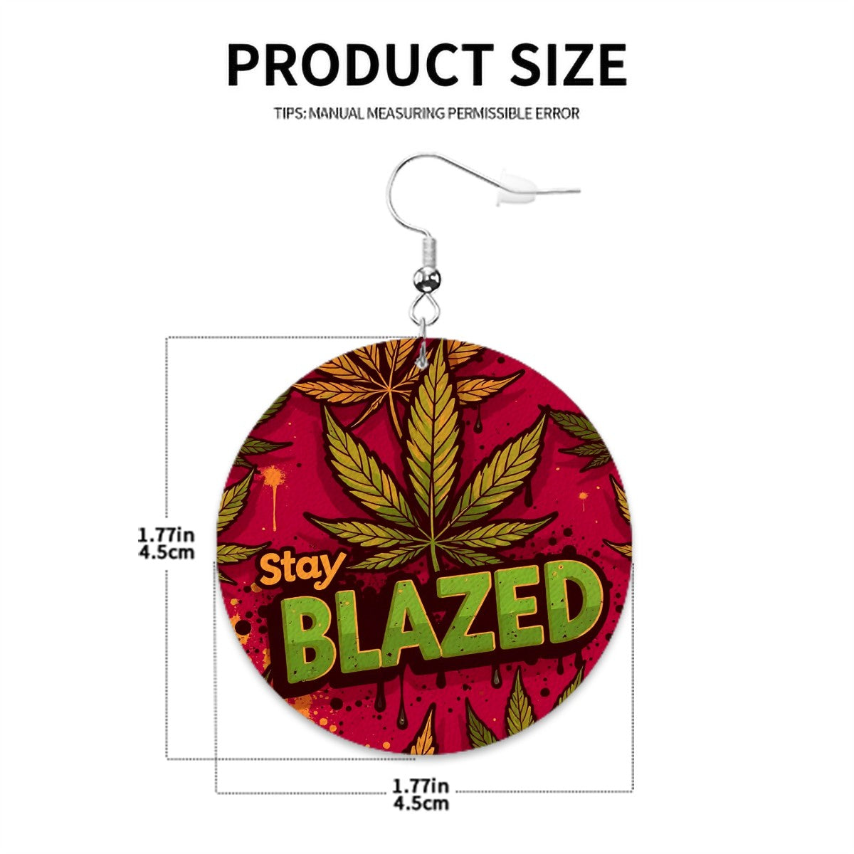 Red Blazed Leather Round Earrings