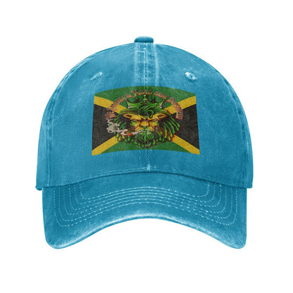 Men Jamaican I Mind My Business Unisex Washed Denim Baseball Cap - Breathable Comfort With Sweatband And Buckle - Cannabis Creations