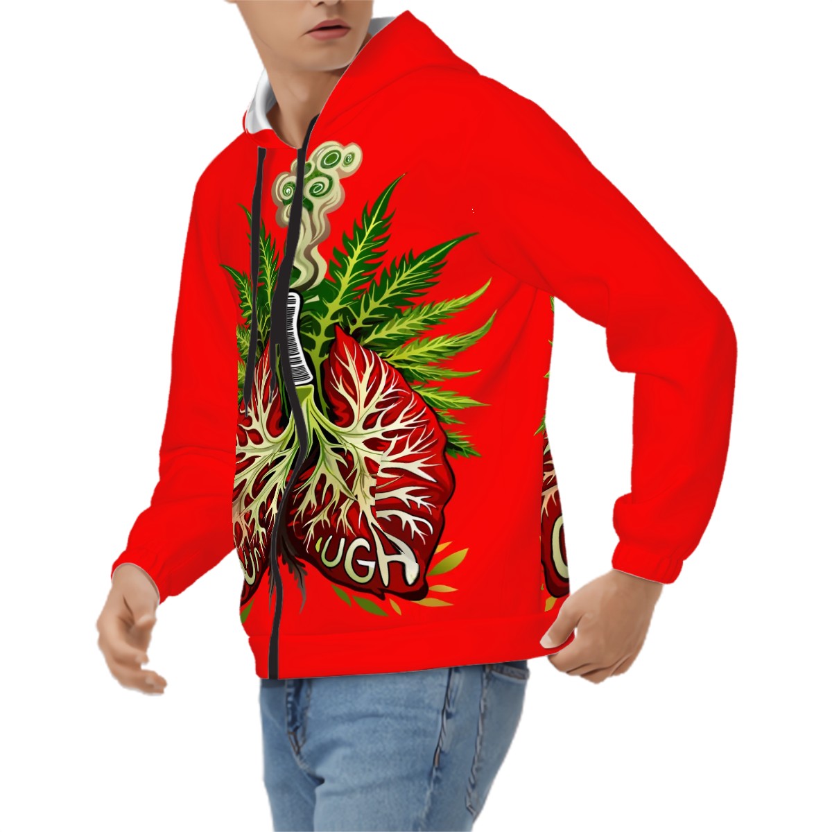 Men's Zip Up Hoodie Red Lung
