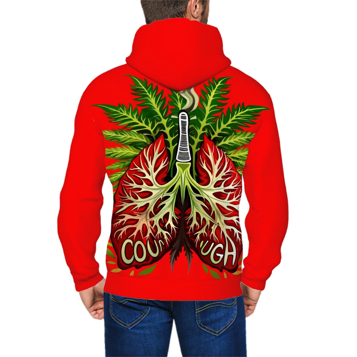 Men's Zip Up Hoodie Red Lung