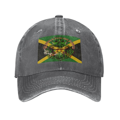 Men Jamaican I Mind My Business Unisex Washed Denim Baseball Cap - Breathable Comfort With Sweatband And Buckle - Cannabis Creations