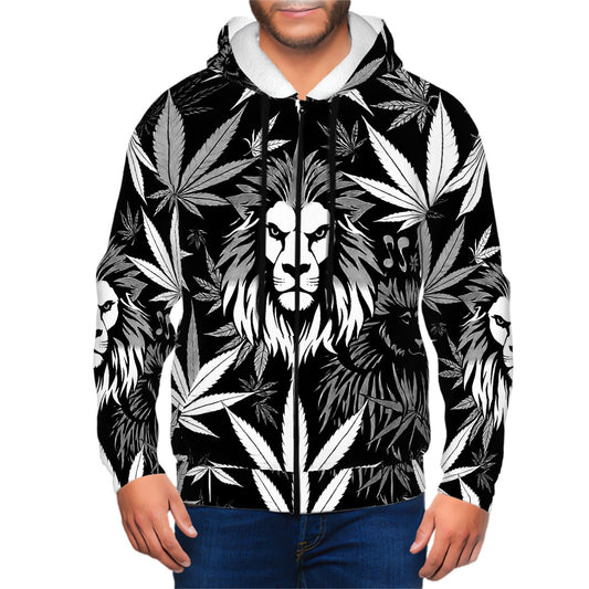 Men's Zip Up Hoodie Black and Whit6e Loin of Zoin
