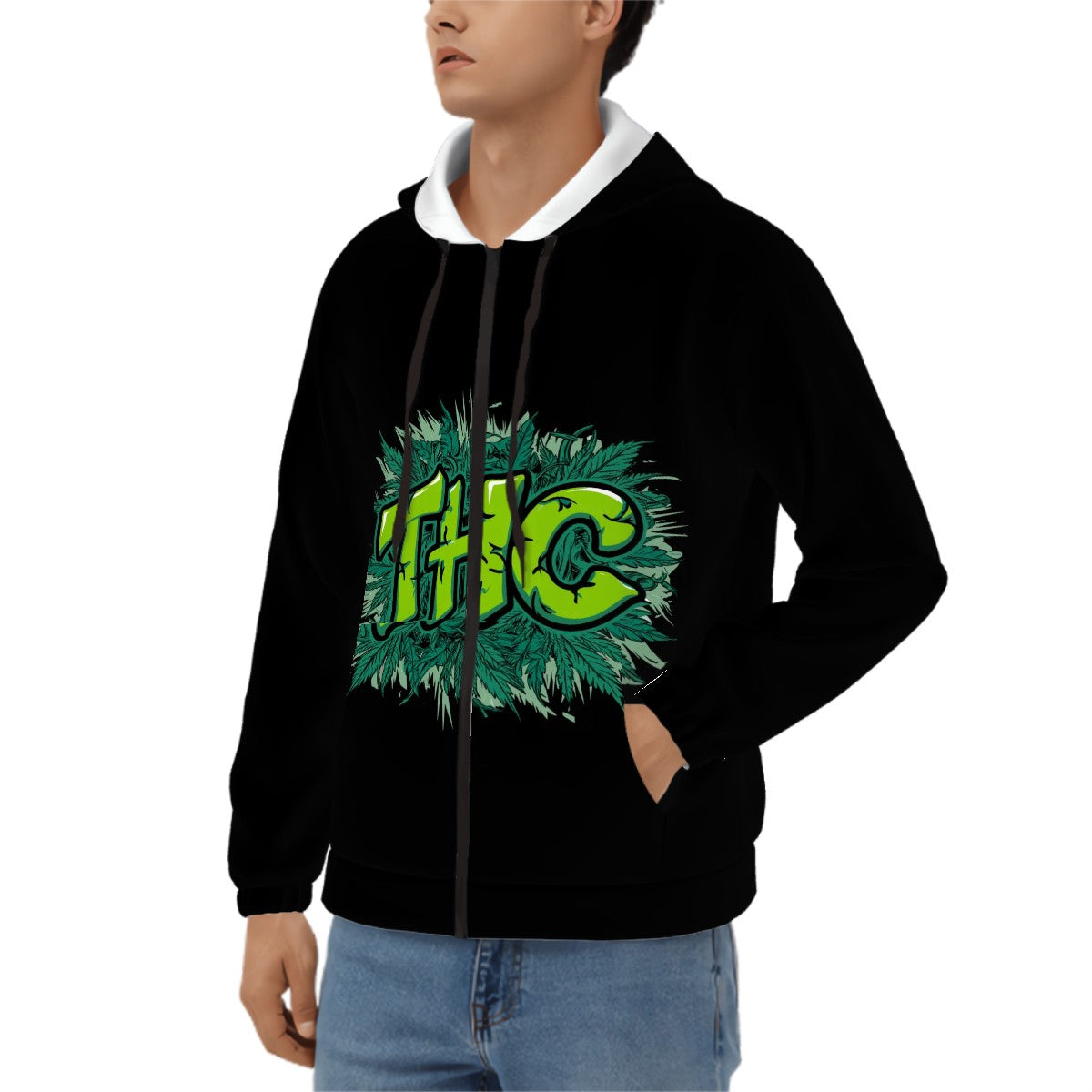 Men's Zip Up Hoodie THC Black