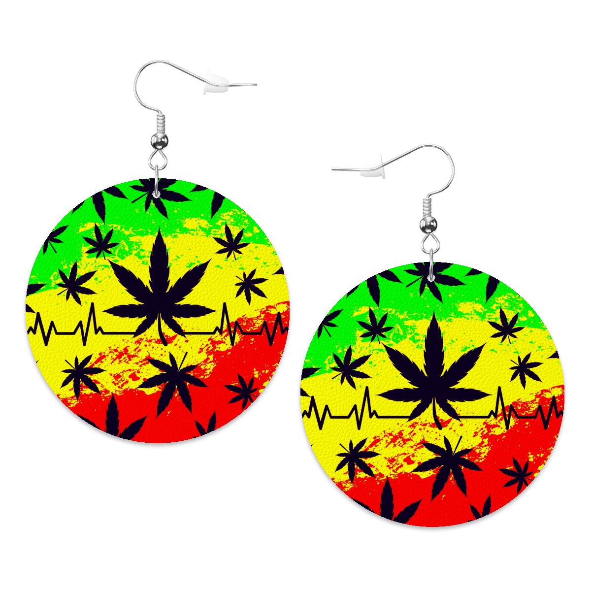 Red, Yellow, Green Leather Round Earrings