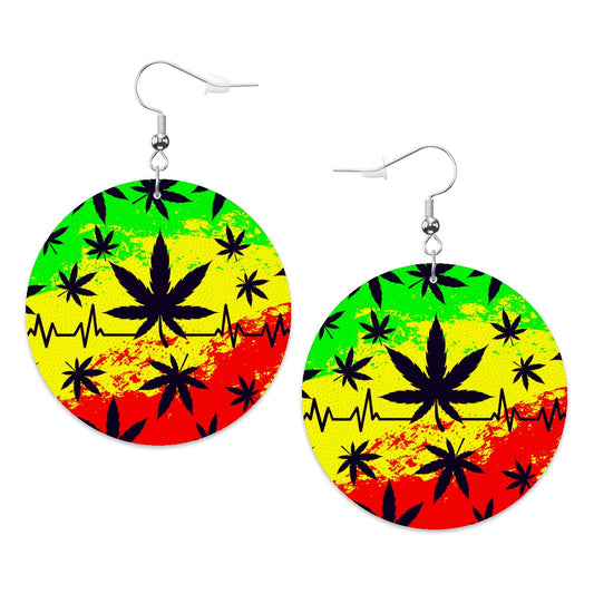 Red, Yellow, Green Leather Round Earrings